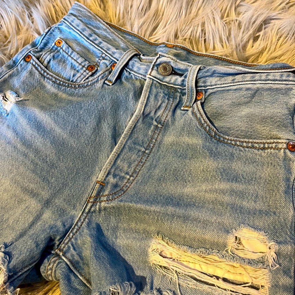 Levi’s Distressed 501 Light Blue Denim Shorts